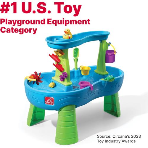 Step2 Rain Showers Splash Pond Water Table, Kids Water and Sand Activity Sensory Playset, Summer Outdoor Toys, 13 Piece Water Toy Accessories, For Toddlers 1.5  Years Old, Blue & Green