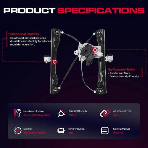 Front Driver Side Power Window Regulator (7 Pins) Fit for 2011-2015 Chevrolet Chevy Cruze, 2016 Chevy Cruze Limited, with Auto Up and Down, with Motor, 748-974, Front Left, 94532757