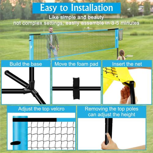 Pickleball Badminton Net Set for Backyards, All-in-One Portable Volleyball Combo Set with Adjustable Net, Volleyball Pickleball Paddles & Badminton Rackets for Indoor Outdoor