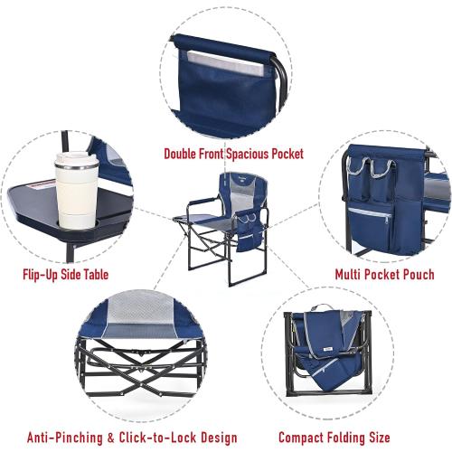 SUNNYFEEL Camping Directors Chair, Heavy Duty,Oversized Portable Folding Chair with Side Table, Pocket for Beach, Fishing,Trip,Picnic,Lawn,Concert Outdoor Foldable Camp Chairs
