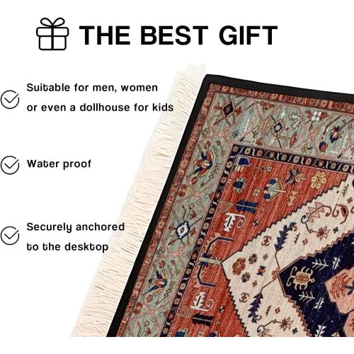 Persian Style Carpet Mouse Pad – Vintage Miniature Bohemian Rug Desk Pad, Non-Slip Computer Mouse Mat with Fringed Edges, Elegant Table Decor for Home & Office Accessories