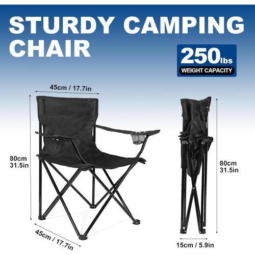 2 Pack Lightweight Camping Chairs for Adults & Teens, 250LBS Capacity Foldable Portable Chairs with Carry Bag, Compact Design for Camping, Beach, Picnics, and Outdoor Events