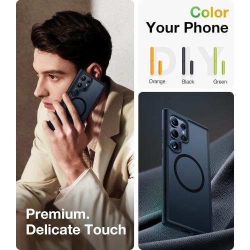 TORRAS Magnetic Shockproof for Samsung Galaxy S23 Ultra Case, Fit for MagSafe, 4X Military Grade Protection, Translucent Slim Case for Samsung S23 Ultra Case Anti-Fingerprint Anti-Scratch, Black