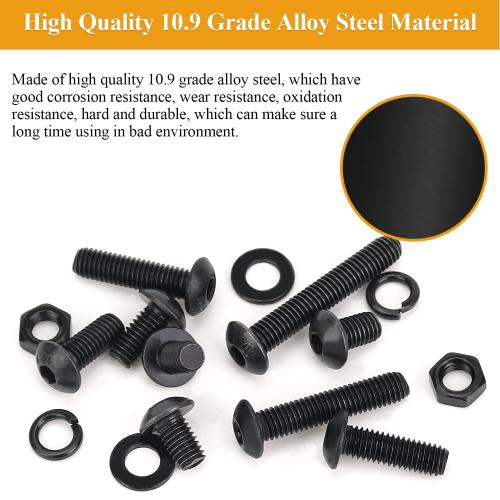 242 Pieces M5 Screws Nuts Washers Set Black, Sutemribor M5 x 8/10/12/16/20/25/30mm Button Head Socket Cap Screws Nuts Washers Assortment Kit, 10.9 Grade Alloy Steel, Fully Threaded