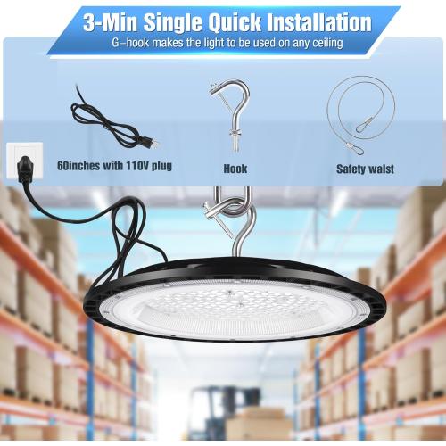 YANYCN 20 Pack 200W UFO Led High Bay Light Fixture,120VAC,30800LM,5000K Daylight Commercial Shop Bay Lighting,[850W MH/HPS Equiv.] US Plug Area Lighting for Warehouse/Barn/Gym/Factory/Workshop