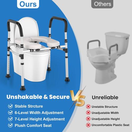 Toilet Seat Riser for Seniors, Raised Toilet Seat with Handles - FSA/HSA Eligible, Adjustable Height & Width, Supports 400 lbs - Universal Fit for Elderly, Handicap, Post-Surgery & Pregnancy