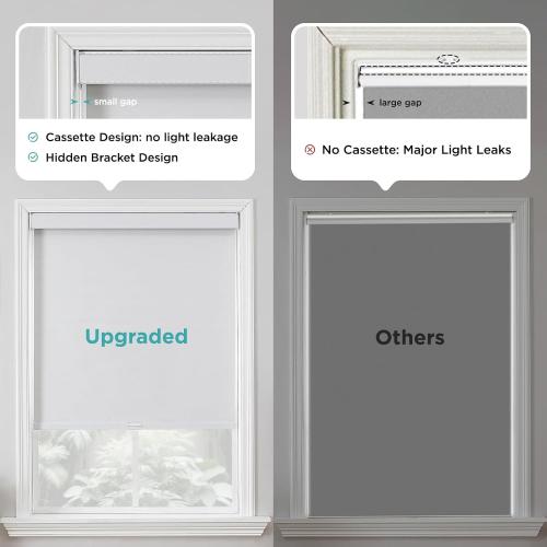 Joydeco 100% Blackout Roller Shades Cordless Blinds for Windows, Free-Stop Shades, UV Protection, Natural Woven Blinds for Home and Office, Light-Proof Aluminum Cover (White, 38 W x 75 H)