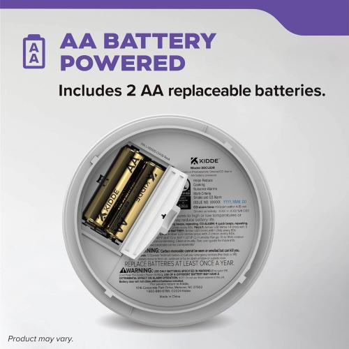 Kidde Smoke & Carbon Monoxide Detector, AA Battery Powered, Voice Alerts, LED Warning Light Indicators, 30CUDR-V