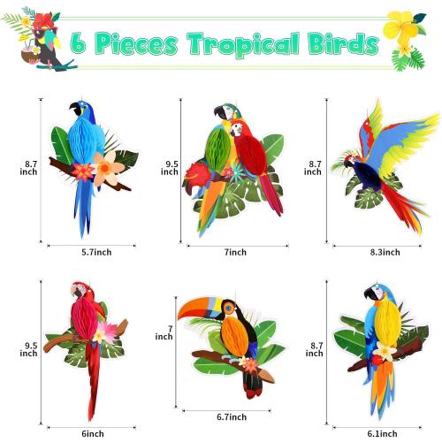 KESOTE Hawaiian Tropical Luau Party Decorations, 20Ft Tropical Garlands & 6 Birds Honeycomb for Summer Tiki Bar Beach Party Decorations Supplies