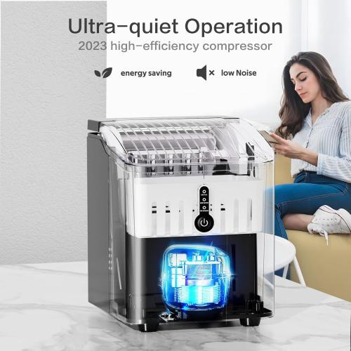 ZAFRO Ice Maker Countertop with Self-Cleaning, 26Lbs/24Hrs, 9 Cubes Ready in 8 Mins, One-Click Operation, Compact Portable Ice Maker with Ice Scoop/Basket for Home/Kitchen/Office/Bar, Black