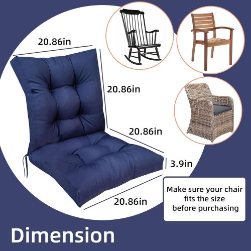 Outdoor Wicker Chair Cushions Set of 2 Solid Fluffy Patio Chair Cushion High Back Waterproof Patio Rocking Chair Replacement Pads for Outdoor Furniture Dark Grey 41.7*20.8*3.9