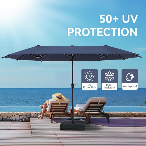 GREEN PARTY 13 ft Outdoor Patio Umbrella, Large Rectangular Table Umbrellas | Double-Sided, UV & Fade Resistant Canopy for Deck Poolside Garden Backyard, Market Umbrella with Crank & 1.5 Pole, Navy Blue