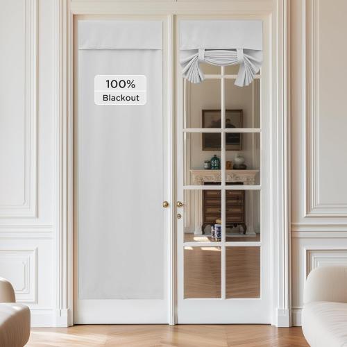 NICETOWN French Door Curtain - Privacy Thermal Insulated 100% Blackout Door Window Curtain for Patio Front Tricia Sidelight Panel, W26 x L72 inch Long, 1 Panel, Greyish White