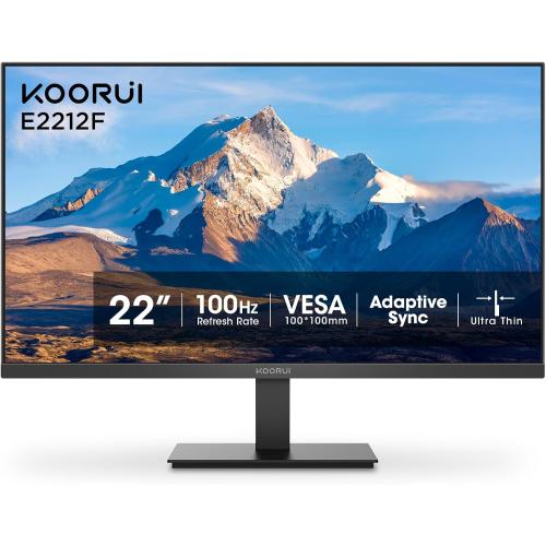 KOORUI Size 22 Inch Computer Monitor Full HD 1080P 100Hz PC Gaming Screen VA Panel Ultra-Slim Display 3000:1 Contrast Ratio with Adpitive Sync (HDMI/VGA/VESA Compatible 100x100mm/Audio Out), Tilt, Black