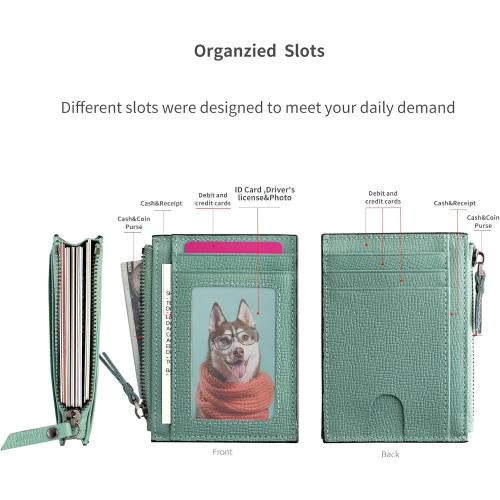 Slim Wallet for Women Small Leather RFID Blocking Credit Card Holder Minimalist Front Pocket Wallet with Coin Purses & Pouches,Green