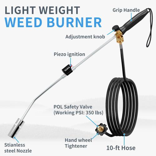 Propane Torch Weed Burner Kit, 360,000 BTU Blow Torch with 10Ft Hose, Self Igniter Grill Torch for Weeding, Roof Asphalt, Melting Snow, Road Marking, Barbeque.             ***Tank Not Included****