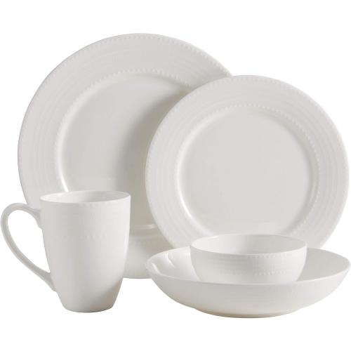 Mikasa Annabelle Bone China Dinnerware Set, 40-Piece Service for 8, White Hobnail Detail, Dinner Plates, Salad Plates, Bowls and Mugs, Dishwasher and Microwave Safe‼️light dirt and incomplete‼️