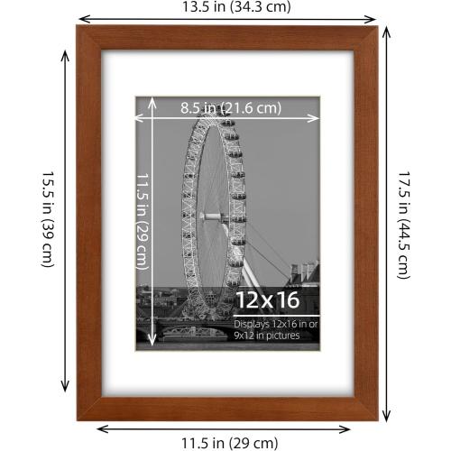 12x16 inch or 9x12 with Mat Poster Frame Set, Wall Mount Vertically or Horizontally, Plexi Glass Thick Creamy Mat, Stained Stained Cinnamon Brown Wood Grain Molding, 2 Pack