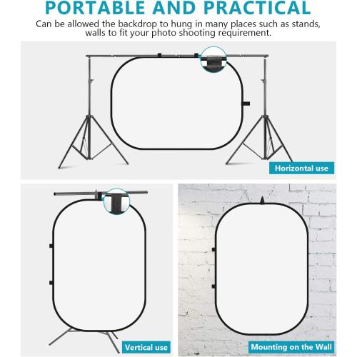 Neewer 5x7ft/1.5x2m Chromakey Foldable Backdrop with Stand 8.5ft/2.6m, 2-in-1 Reversible Black White Green Background Panel for Photography Studio, Live Streaming, Video Calls, Games