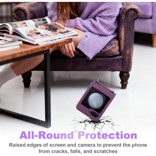 Vofolen for Samsung Galaxy Z Flip 5 Case with Card Holder Slot Crossbody Wallet Cover with Adjustable Strap Magnetic Closure Soft PU Leather Protective zflip5 Phone Purse for Women Girls, Purple