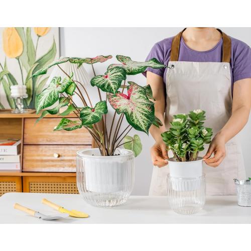 Melphoe Self Watering Pots for Indoor Plants Planter, 8.3/5.3 Inch 2 Pack Planters Self Watering Plant Pots for Flower, Houseplants, Succulent, African Violets and Cactus with Drainage