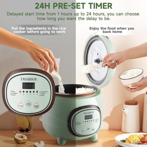 Rice Cooker 6 Cup (Cooked), Small Rice Cooker with 6 Cooking modes,24-Hr Delay Timer and Auto Keep Warm Function, Non-Stick Inner Pot,1.6L Suitable For 1-3 People