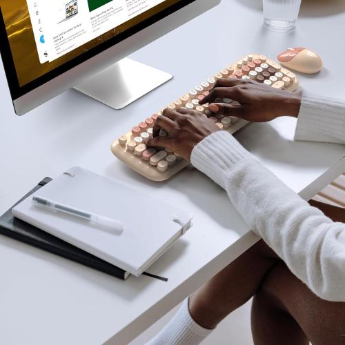 MOFII Wireless Keyboard and Mouse Combo, Full-Sized Colorful Typewriter Keyboard with Round Keycaps, 2.4G Cute Mouse Compatible with PC/Laptop/Computer,Milk Tea Color