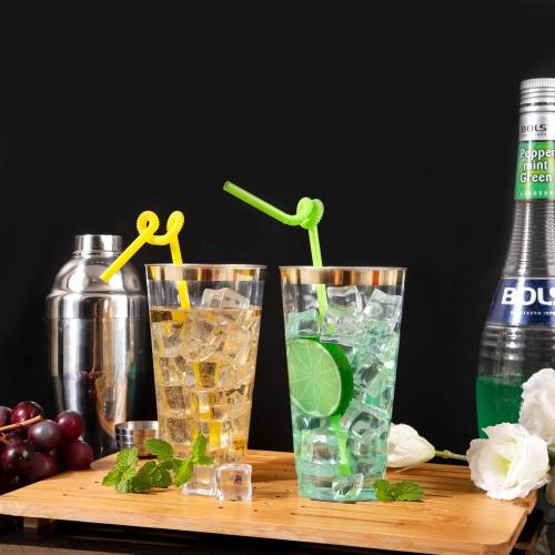 WDF 100 PACK Gold Plastic Cups - 12 OZ Gold Rimmed Disposable Cups for Thanksgiving Party, Holiday Gathering, Wedding