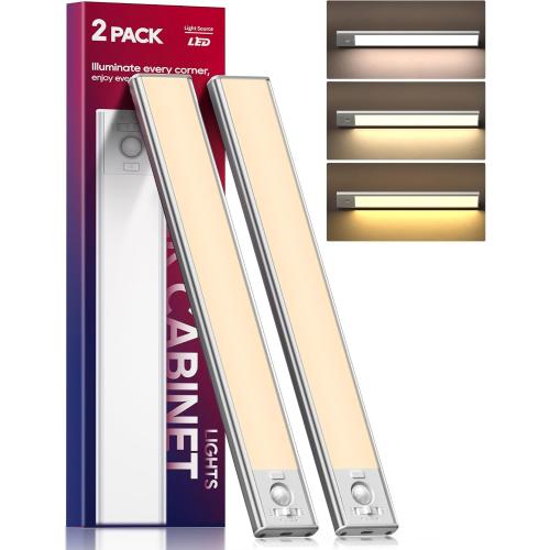 Under Cabinet Lighting, 2 Pack 13 Inch 3 Color Temperatures Motion Sensor Light indoor, USB Rechargeable Under Cabinet Lights, Stick-On Magnetic Closet Light, Wireless Under Counter Lights for Kitchen