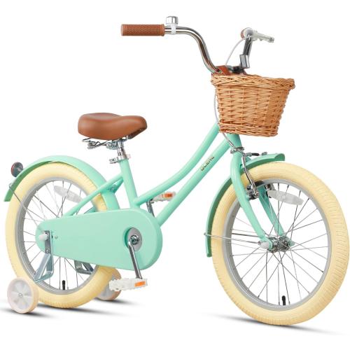 Glerc Little Molly 12-20 Inch Kids Retro Cruiser Bike for 2-13 Year Old with Wicker Basket & Training Wheels/Kickstand, Multiple Colors