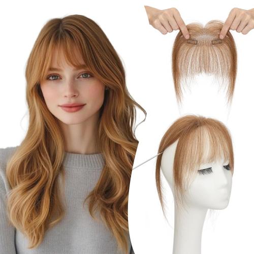 Clip in Bangs, 100% Real Human Hair, Human Hair Clip in Bangs, Wispy HairPieces, No Tangle & Smooth, 11g #06 Light Brown