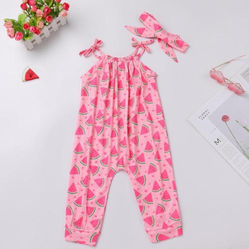 ODASDO Baby Girls Strawberry/Watermelon Printed Spaghetti Straps Jumpsuit Overalls Playsuit One-piece Leg Rompers