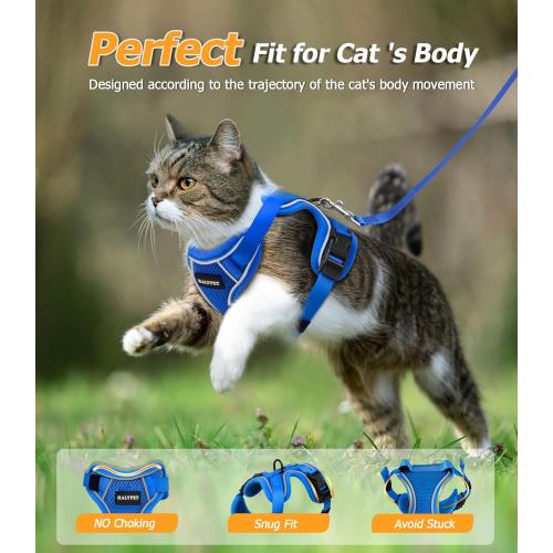 size XS Halypet Cat Harness and Leash Set [MAX Safety 4th-Gen Upgrade] Escape Proof Adjustable Cat Leash Comfortable Soft Vest Easy to Wear Kitten Harness with Reflective Strip for Cats Walking, XS Blue