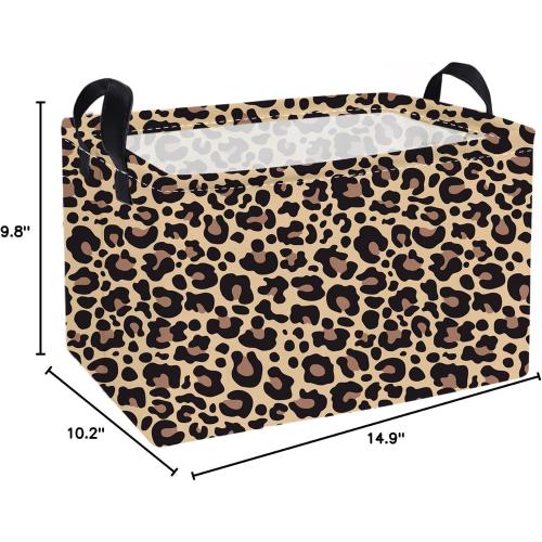 Essme Rectangular Leopard Print Baskets,Cute Basket with Handles for Room Decor, Book Bins,Shelf Basket.（New Leopard Print