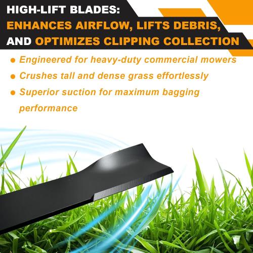 601124 High Lift Blades Compatible with Hustler 54 Deck Raptor SD, Fastrak, Super Z Series Lawn Mower, Replaces 601013 602416 797696 797712 92-208, 3 Pack