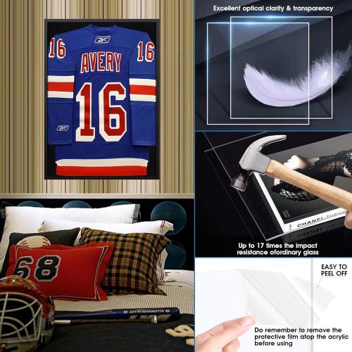 Size 26x37 XL Large Color Black Shadow Box Frame, Jersey Frame Display Case with Grade A Natural Pine Wood Acrylic Front Jersey Frame for Hockey Soccer Basketball Football Uniform Shirts, Black