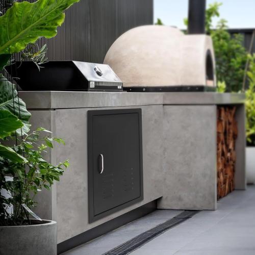 BBQ Access Door Black with Air Vents, 16.93*24.02in Kitchen Access Doors, Flush Mount Single Vertical Door with Handle for Outdoor Kitchen Commercial BBQ Island(Black, 16.93*24.02in with Air Vents)