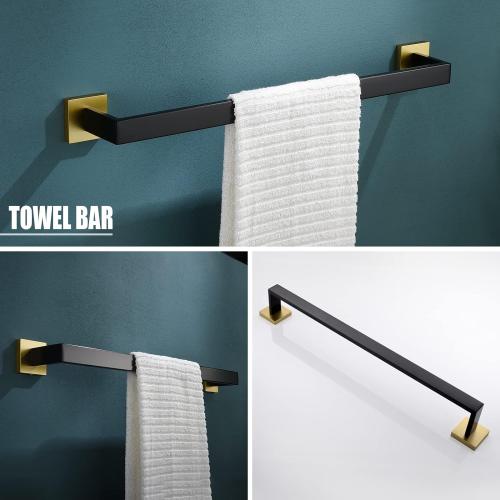 Color Black and Gold YACVCL 5 Pieces Bathroom Hardware Set, Black and Gold Towel Bar Set, 23.6 inch Towel Bar Hand Towel Holder Wall Mounted Stainless Steel