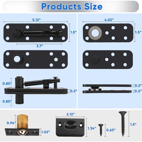 2 Pcs Stainless Steel Hidden Door Hinge, Pivot Hinge, Up to 570Lbs Load-Bearing, Hidden Door Bookcase Hinge, Heavy Duty Swinging Door Hinge 360° Rotation for Secret Door or Concealed Door