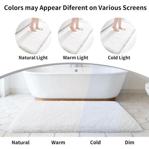Small Bathroom Rugs  Non Slip White Fluffy Bath Mat for Bathroom Floor Machine Washable Plush Luxury Bath Rug for Tub Soft Shaggy Absorbent Shower Mat