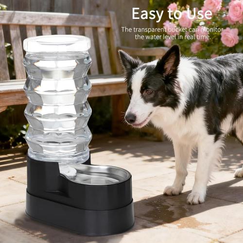 RIZZARI Automatic Dog Water Dispenser: 9L Black Elevated Feeder with Stainless Steel Dish for Elderly Dogs with Spinal Issues - Gravity-Fed Wide-Mouth - Non-Slip - Stable Base for Home or Garage Use