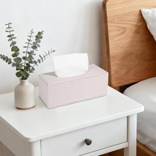 4 Pack Tissue Box Cover Rectangle, Linen Tissue Box with Magnetic Bottom, Napkin Facial Tissues Holder Dispenser, Decorative Tissue Holder for Bathroom Toilet Bedroom Living Room Office, Beige