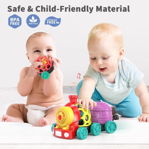 MOONTOY Toddler Train Toys for 1 Year Old Boy Birthday Gift Easter Basket Stuffers, Musical Push Go Baby Car Toys for Toddlers 1-3 0-2, Baby Boy Toys 6-12 Month, Infant Rattle 5 6 7 8 9 10 11 12 Month