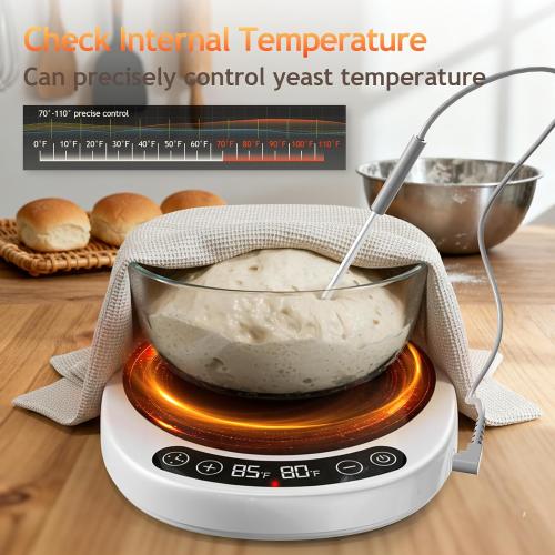 SourKeeper, Larger 2-in-1 Sourdough Starter Warmer Pro - 2026 Upgrade Larger Heating Plate, Dough Temp Probe, 1°F Control (70–110°F), 24H Timer, Real-Time Monitoring, for Beginner Bakers Pro-WHT