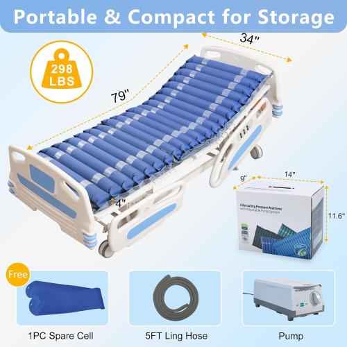 ‼️could be missing items ‼️Medical Alternating Pressure Relief Air Mattress Topper for Bedsore | Quiet Pump, Movable Door, Durable Twin Pad for Bedridden Patients in Long-Term, Home & Hospital