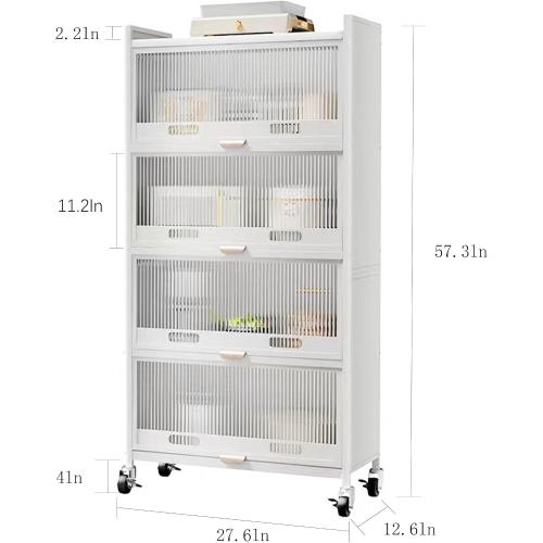 5-Tier Kitchen Storage Cabinet,Microwave Stand,Freestanding Kitchen Bakers Rack with 4 Rolling Casters,for Dining Room, Living Room and Study (White, 12.6X 27.6 x 57.3)