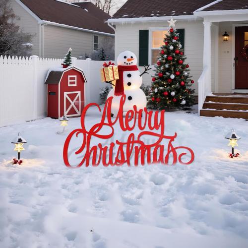 Moxweyeni Large Metal Merry Christmas Wall Sign Merry Christmas Word Decor Rustic Xmas Metal Letters Decorative Hanging Wall Sign Outdoor Decor Living Room Kitchen Yard Xmas Party(35 Inches)