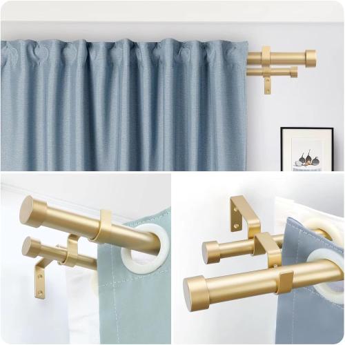 OLV Gold Double Curtain Rods for Windows 72 to 144 Inch(6 to 12 Feet),1 Inch Adjustable Dual Curtain Rod, Heavy Duty Double Drapery Pole with End Cap Design for Living Room, Bedroom, Farmhouse