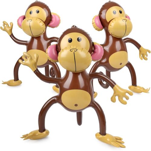 Set of 3 FUTUREPLUSX 3 PCS Inflatable Monkeys, Jungle Animal Balloons Jungle Themed Birthday Party Decorations Baby Shower Party Supplies