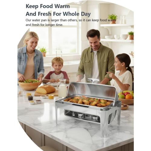 13QT Roll Top Chafing Dishes for Buffet: Stainless steel Chafing Dish Set | Chafers and Buffet Warmers Sets for Parties, Birthday, Wedding, Gathering-1 Full & 2 Half & 3 1/3 Size Food Pan & 1 Water Pan